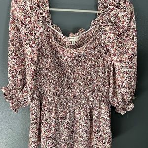 Max Studio Floral Peplum Top with Ruching and Elbow Drop Sleeve